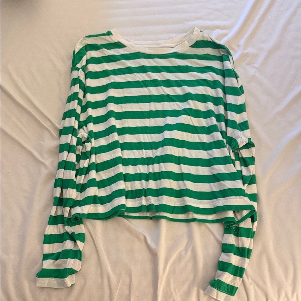 A New Day Green and White Striped Women's Top